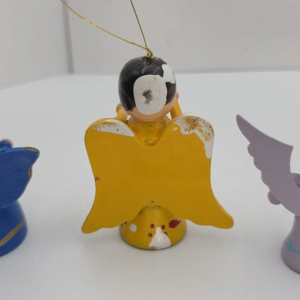 VTG Wood Angel Ornament Lot Hand Painted‎ Christmas Choir Missing Instruments